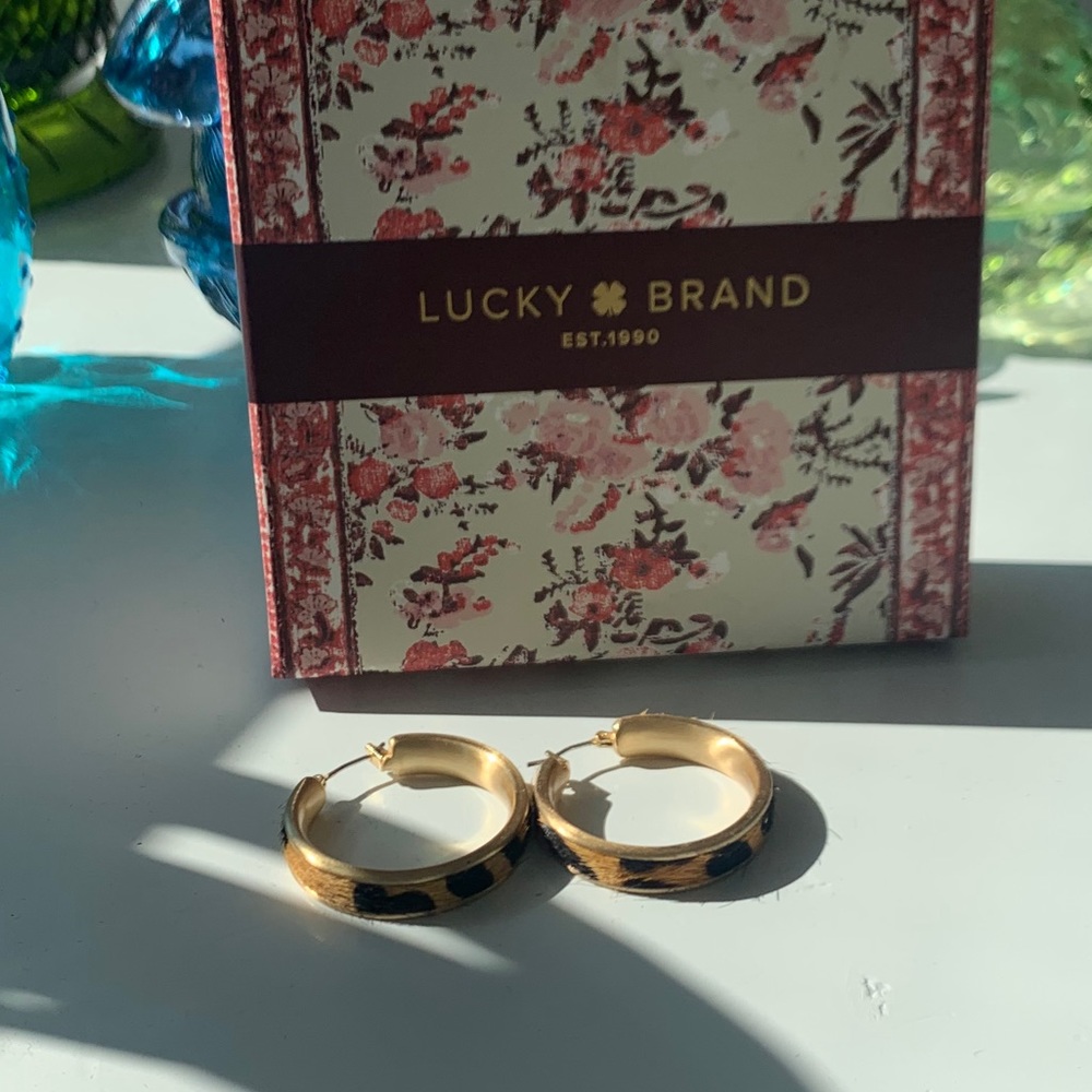 Lucky Brand calf hair leopard print hoops